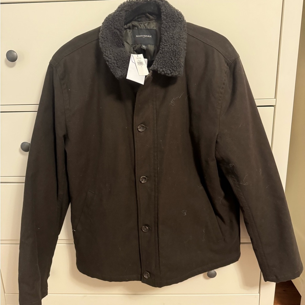 Banana Republic Men's Jacket with Sherpa Collar - Dark Olive